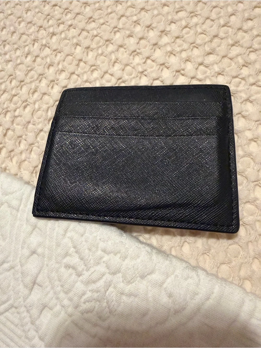 Prada Black Saffiano Card Case with Silver Triangle Logo